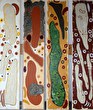 Stammeswelten, Polyptychon, 4 x 30 x 150 cm, Mischtechnik auf Leinwand